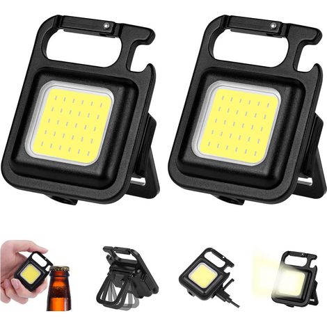 COB Lampe de Travail Rechargeable, 800 Lumen Mini Lampe de Camping Portable, 2 PCS Porte-clés Lampe Poche Étanche Lampes,avec Ouvre-Bouteille, Base Magnétique, pour Camping/Urgence (1/5)