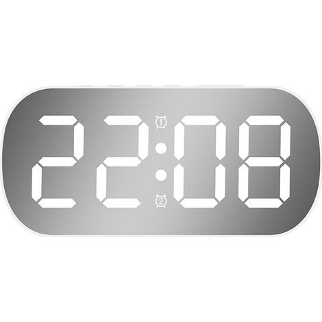 Réveil électronique à affichage numérique, blanc, 12,83,56,5 cm, avec finition miroir, convient pour le bureau et la chambre. (1/4)
