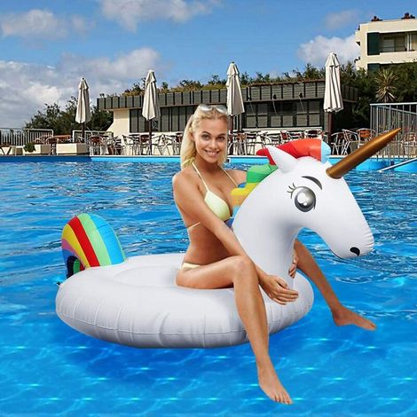 Flotteur Gonflable pour Piscine en Forme de Licorne, Tour géant Flottant avec vannes Rapides pour Adultes Enfants Plage Parties de Billard Jeux décorations de Salon Terrasse (200x100x90 cm)