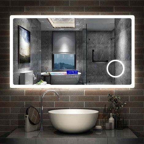 Rectangular Demister Bathroom Mirror with LED Lights,Wall Mounted,IP44 - 1600x800 +Bluetooth+3 Colours+3xMagnifying+Demister (1/5)