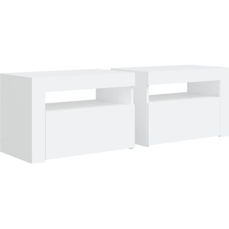 Set di 2 comodini luminosi a LED con vano con anta 60 x 35 x 40 cm legno composito bianco DEC034835