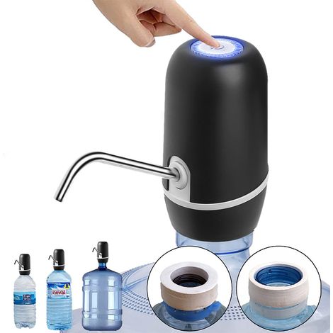 NK Dispenser di acqua – Dispenser automatico, ricarica USB, dosatore in acciaio, senza BPA, Acqua Fredda, 1200 mAh, 1,5 l, 5,7 l, 10 l, 11,3 l, 15 l, 18,9 l, (Colore Nero) (1/3)
