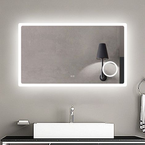 AICA Espejo rectangular de baño LED 120 x 70 cm, con tres color,antinieble ,funcíon bluetooth y 3x lupa local (1/5)