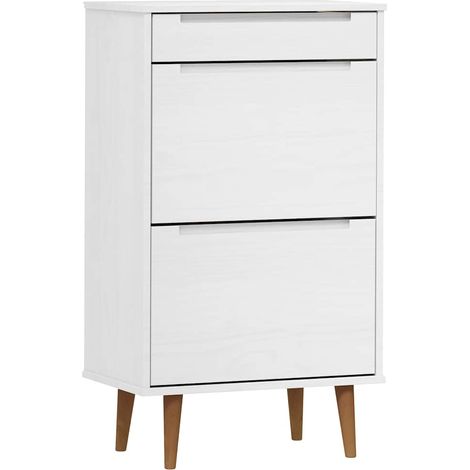 Scarpiera Mobile per scarpe MOLDE Bianca 59,5x35x103 cm in Legno Massello di Pino (1/5)