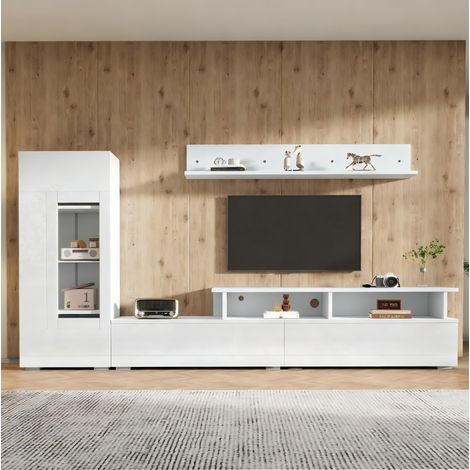 Conjunto TV de 3 piezas de aglomerado blanco, 170 cm, LED y almacenaje - CHICFURN (1/5)