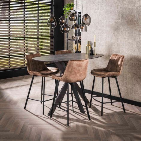 Table de bar ovale en bois aspect céramique RABANNE (1/5)