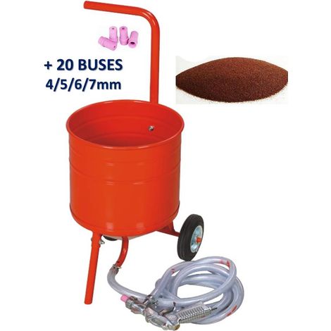 Sableuse Aérogommeuse mobile sur Roulettes 31,50L 50lb 23kg + 20 Buses + Sac 20kg Abrasif Garnet 80A+ (1/2)