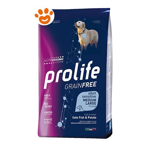 Prolife Dog Grainfree Sensitive Adult Medium Large Sogliola e Patate  - Prolife Dog Grainfree Sensitive Adult Medium Large Sogliola e Patate - Sacco Da 10 Kg (1/2)