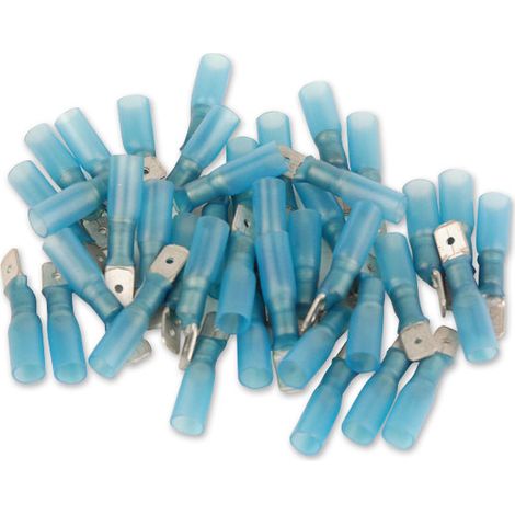 Connettori elettrici maschi termoretraibili blu, confezione da 40