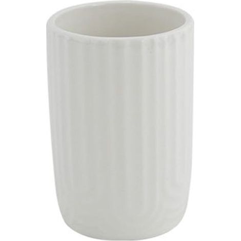 Cleafe - Bicchiere Porta Spazzolini Dentifricio Arredo Bagno In Ceramica Rigata Bianca 87803 - (1/2)