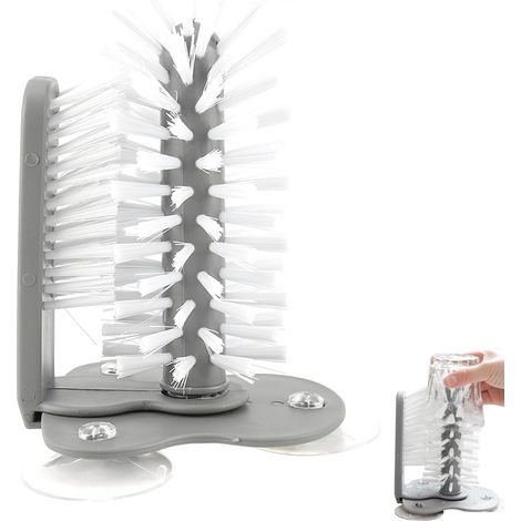 Set di 2 spazzole per vetro per lavelli, spazzola per vetro con supporto a ventosa, spazzola per la pulizia di bottiglie di vetro con base a ventosa per bicchieri con stelo.