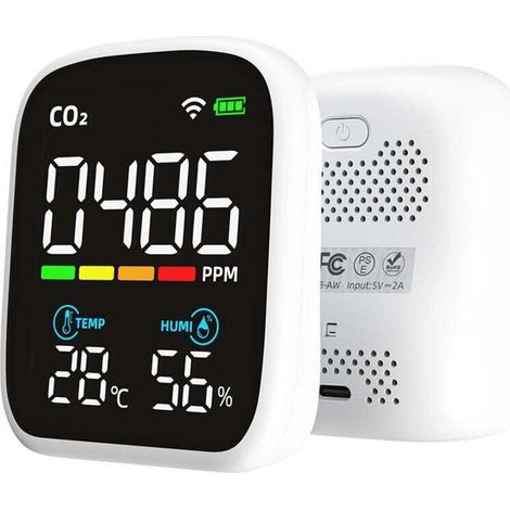 Détecteur CO2 portable écran LED, testeur dioxyde de carbone multifonction, testeur température et humidité NDIR, testeur qualité d’air domestique, contrôle via APP mobile,de (1/4)
