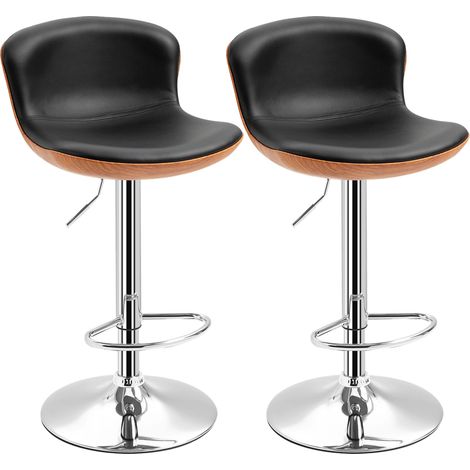 Lot de 2 tabourets de bar de cuisine, réglables en hauteur, pivotants, avec repose-pieds et dossier, similicuir, jusqu'à 120 kg, 46 x 53,5 x 85-106 cm, noir