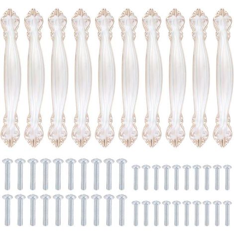 Lot De 10 Poignées D’armoire Vintage En Forme D’arc Antique Sculpté - Poignées De Porte De Meuble (128 Mm De Distance Entre Les Trous) - Blanc Ambré (1/4)
