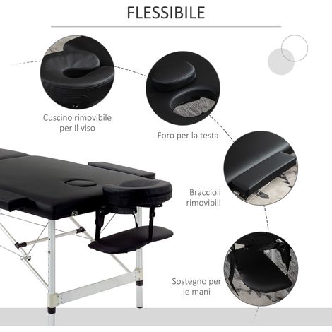Table de massage noire professionnelle pliable, hauteur ajustable avec sac de transport pour esthéticienne et thérapeute (1/5)