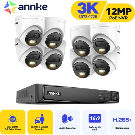 ANNKE 8CH Kit Telecamera di Sorveglianza Esterno 8 Telecamere PoE Colori Visione Notturna Registrazione 24/7