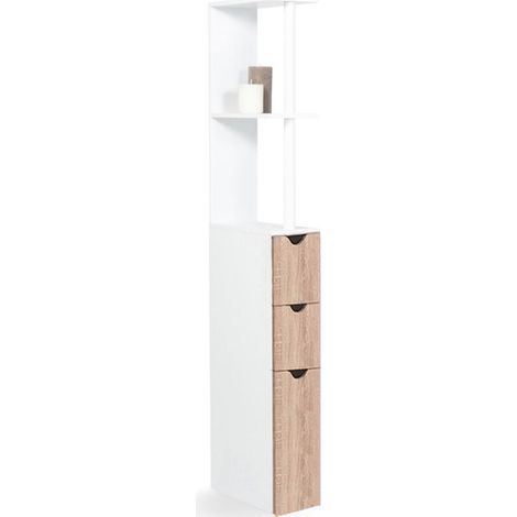 WILLY Regal-WC-Schrank aus Holz mit 3 buchefarbenen Türen platzsparend für Toiletten - Natur (1/4)
