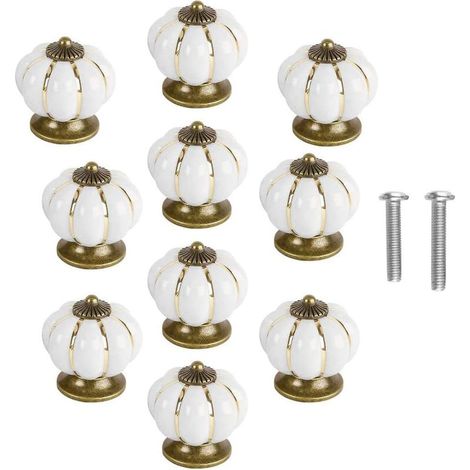 Lot de 10 Pièces boutons de porte vintage en céramique en forme de citrouille pour placard, tiroir, armoire, décoration d'intérieur Blanc-Fei Yu (1/5)