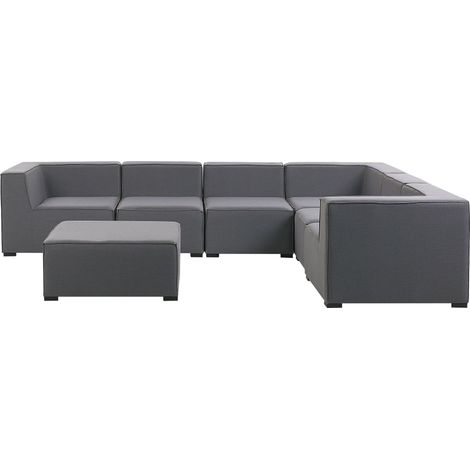 Set da Salotto Grigio a 7 Posti Componibile con Pouf sinistro Arezzo