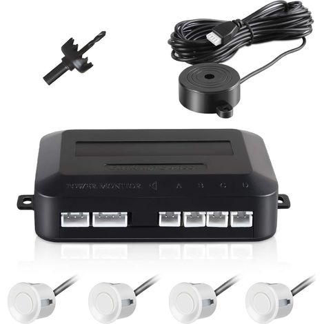 YMYNY Capteur de Recul Voiture,Radar Recul Voiture Auto Système Parcage avec Bibi Buzzer Alarme et 4 Capteurs - Blanc (1/5)