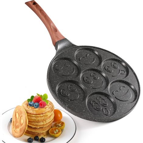 Poêle à Pancakes en Forme de Sourire, Poêle à Crêpes Antidérapante à 7 Trous