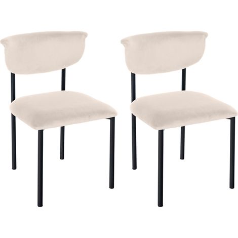 Set di 2 eleganti sedie da pranzo dalle linee pulite seduta curva velluto crema e metallo nero 100007390