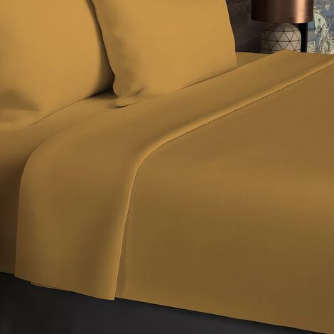 Drap plat en coton 57 fils 240x290 cm UNI moutarde, par Soleil d'ocre