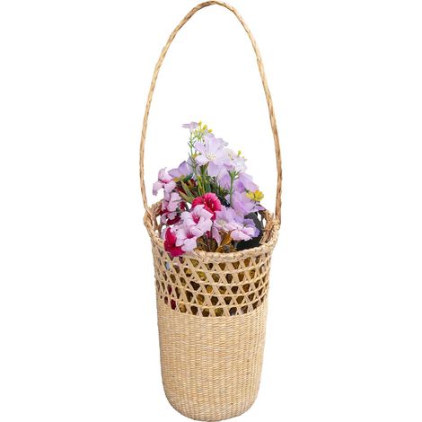 Panier suspendu tressé en paille, panier de fleurs à style campagnard, panier de porte d'entrée, utilisé pour la décoration intérieure, mariages, jardins, fermes, cadeaux (1/5)