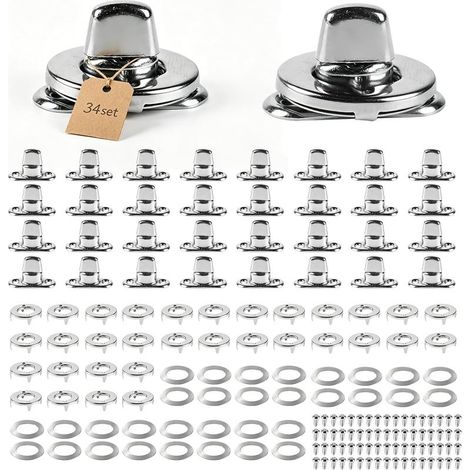 34 Pièces Attache à Vis Rotative Fixation Bâche, Renfort Œillet avec Vis de Fixation et Bouton Tournant, Accessoire Maintien Polyvalent pour Bâche Auto Remorque en Alliage de Zinc (1/5)