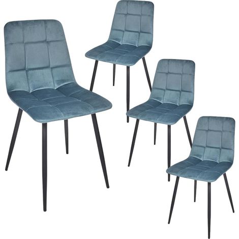 Lot de 4 chaises matelassées en tissu toucher doux bleu canard - MATELIA (1/5)