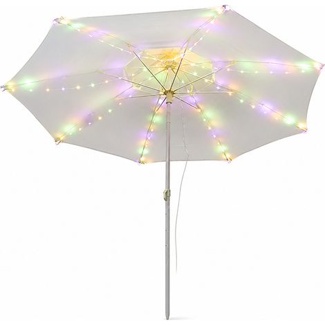 Guirlande LED pour Parasol, 104 LED Bicolores Commutables, Variateur USB avec Télécommande, Décoration Extérieure (1/5)