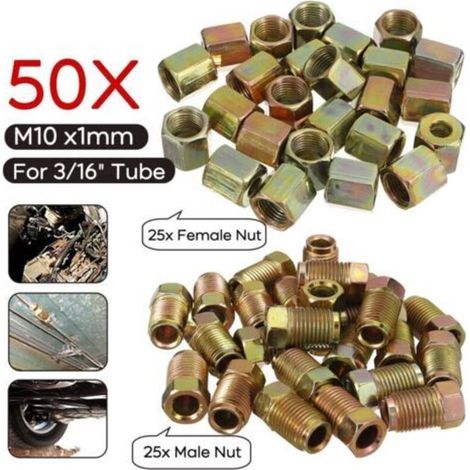 Verzinktes Eisen, 10 mm x 1 mm, Packung mit 50 Bremsverschraubungen (25 männlich + 25 weiblich) (1/5)
