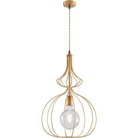 Sospensione Industrial 1 Luce Olimpia Gabbia Ferro Laccato Oro (1/5)