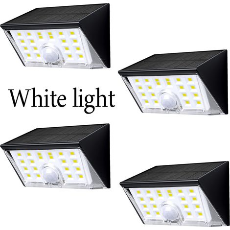 Lot de 4 appliques murales solaires d'extérieur avec capteur, 4 modes d'éclairage pour jardin et cour, lumière blanche (1/5)