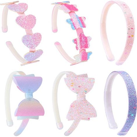 6 piezas de diademas con lazo brillante para niñas, diademas con corazones y estrellas para niñas pequeñas y adolescentes, varios colores 4 (1/5)