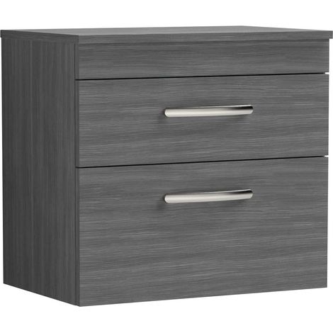 Nuie Athena Wall Hung 2-Drawer Vanity Unit and Worktop 600mm Wide - Anthracite Woodgrain (1/5)