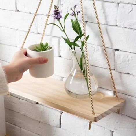 Étagère Suspendue en Bois - Pot de Fleurs - Décor de Cuisine Chambre Salon Bureau(3514CM)