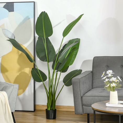 HOMCOM Plante Artificielle Bananier de 160 cm avec Pot et 10 Feuilles Réalistes Plante Tropicale Synthétique pour Décoration Intérieure et Extérieure Bureau Maison Verte