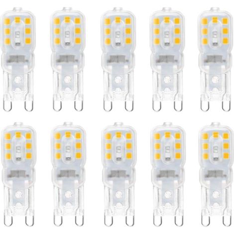 10 lampadine LED G9 da 3W, equivalenti a lampadine alogene da 33W, luce bianca 6000K, non dimmerabili, angolo del fascio luminoso di 360°.