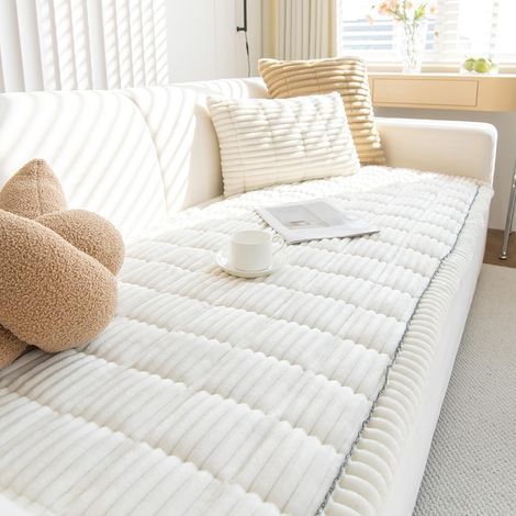 Housse de Canapé 2 3 4 Place Épais Antidérapant Blanc, 70x150cm/1 PC Housse Canapé en Velours Côtelé Douce, Housse Canape d'angle pour Chiens, Sofa Cover Protection pour canapé en cuir de salon (1/5)