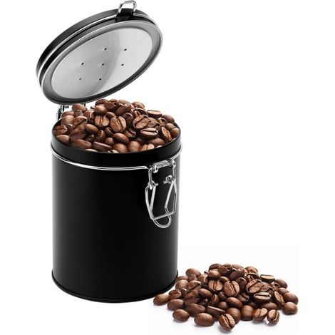 Boîte à café en acier inoxydable hermétique avec valve – Récipient sous vide noir pour conserver la fraîcheur – Boîte de conservation grains de café, poudre, thé, noix (1/5)