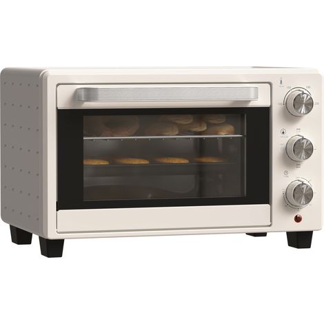 Mini-four, four grille-pain de 21 L avec 1 grille et 1 plaque de cuisson, 3 modes de cuisson, 100 °C à 230 °C, inox, verre, blanc crème