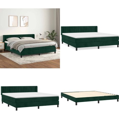 Sommier à lattes de lit et matelas Vert foncé 160x200cm Velours - Lit Tapissier - Lit Velours - Lit Double - Literie - Chambre À Coucher - Home & Living (1/5)