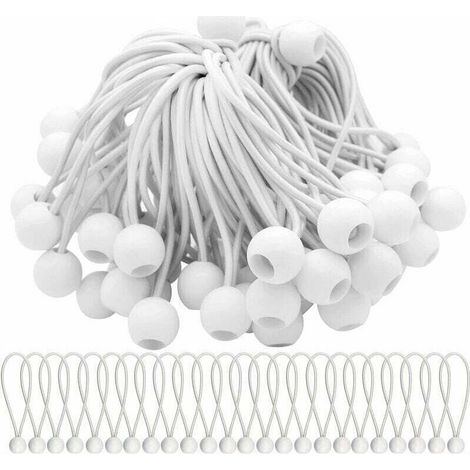 Lot de 75 cordons élastiques 150mm avec boules Sandow – Résistance élevée pour attacher chapiteaux, tentes et bâches – Capacité d'expansion 300mm (1/5)