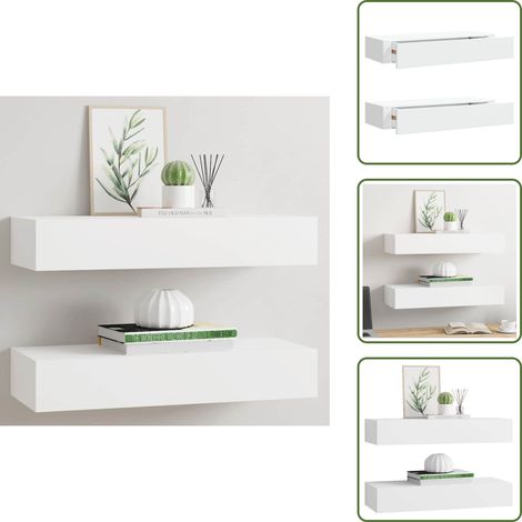 Scaffali in MDF - vidaXL Scaffali con Cassetti da Parete 2 pz Bianchi 60x23,5x10 cm MDF - Scaffali sospesi