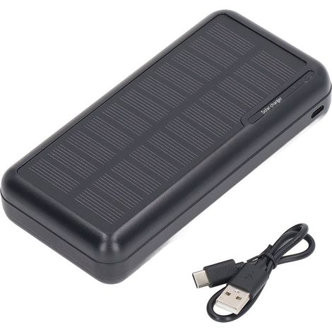 Ortviai 30000mAh Solar-Powerbank, Schnellladefunktion, Dual-USB, Schwarz, Kompakt und robust für Camping und Wandern (1/5)
