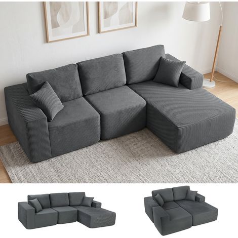 Canapé d'angle modulable. canapé-lit en L avec assise profonde. larges accoudoirs. 2 coussins. gris foncé (1/5)