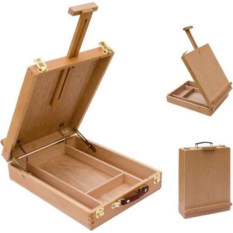 Malette Chevalet Boite Planche à Dessin avec Tiroir et Compartiments pour Rangement de Accessoires et Fournitures (1/4)