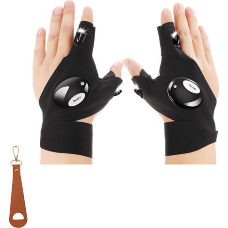Set aus 2 LED-Taschenlampenhandschuhen, Outdoor-Angelhandschuhen und Schraubendreher für Reparaturen und Arbeiten an dunklen Orten