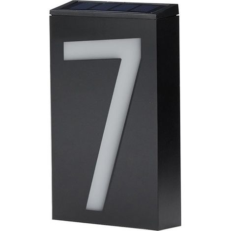 Plaque adresse extérieure lumineuse LED solaire numéro 7, panneau porte maison hôtel boutique, éclairage automatique sans fil, étanche, fixation murale, chiffre 7. (1/5)